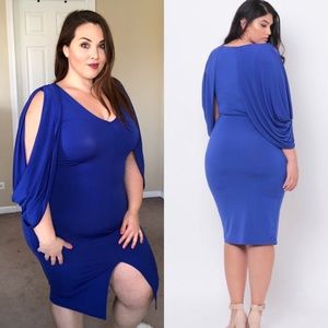 Plus Size Royal Blue Cold-Shoulder Dress